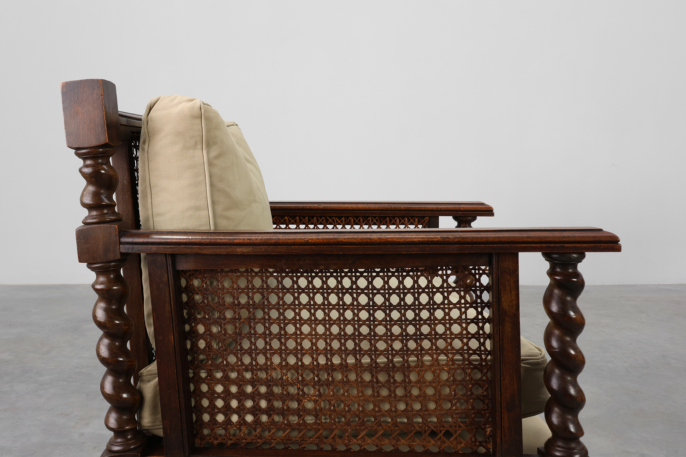 Pair of Antique English Oak and Rattan Armchairs with Twisted Details, UK ca. 1880thumbnail